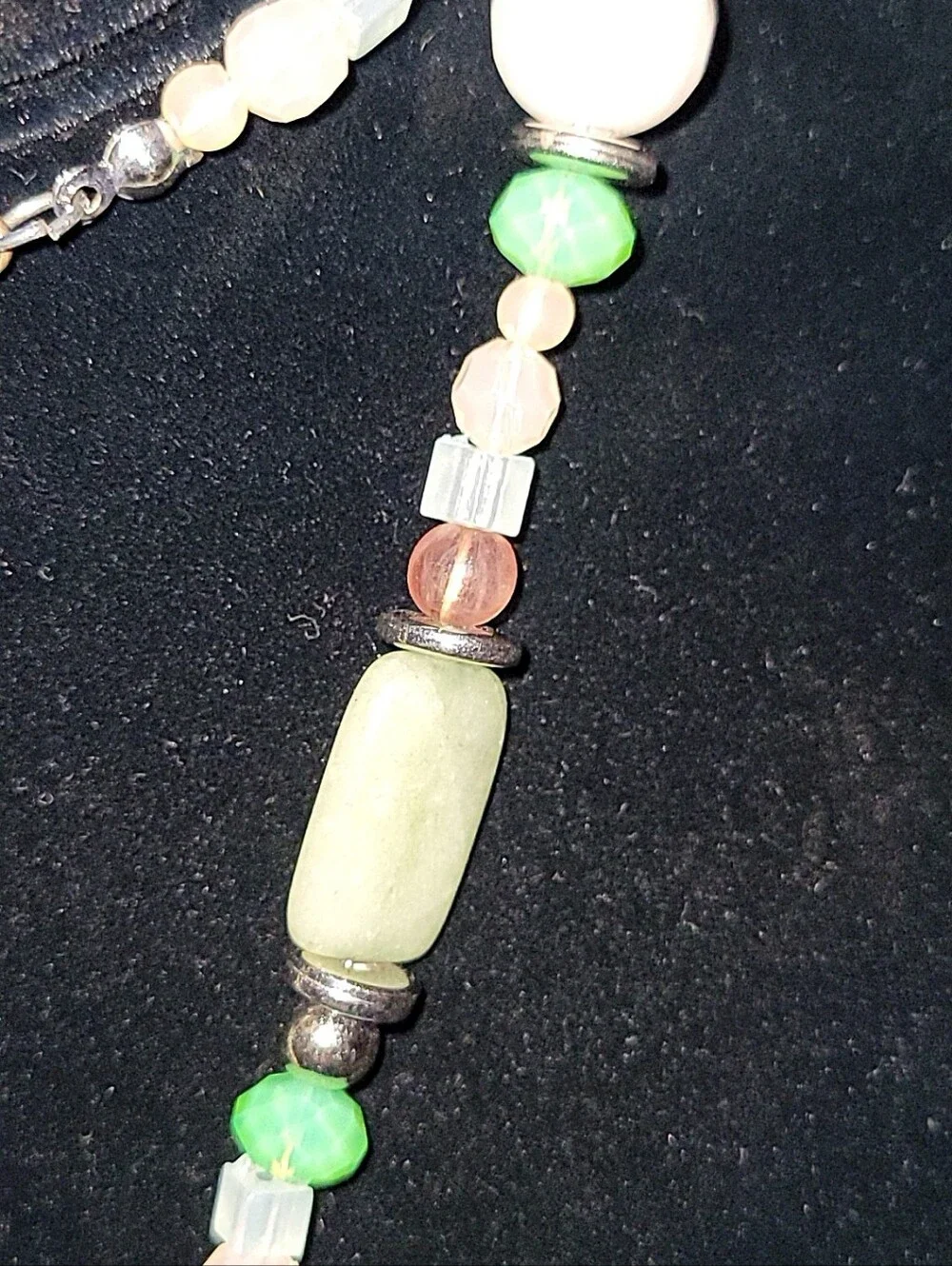 Boho Beaded Tassel Necklace Green Agate Slice Pendant Pearl Charm Adjustable
